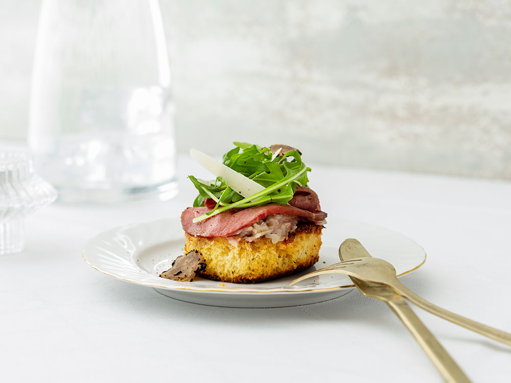 Lauwwarme carpaccio met aardpeer en truffel